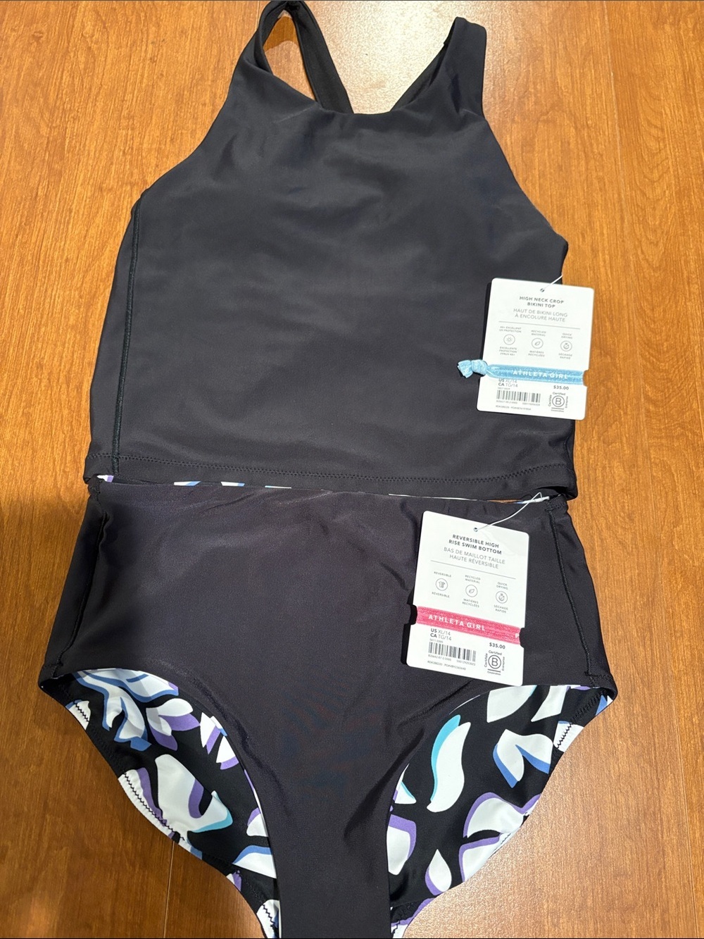 NWT Athleta Girl Swim Set of High Neck Crop Bikini Top & Swim Bottom Sz 14